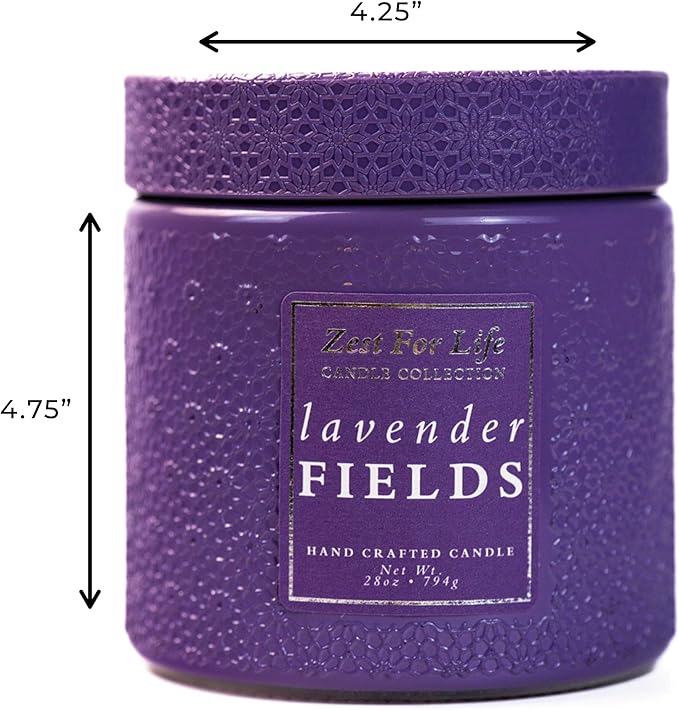 A Cheerful Giver - 28oz Large Scented Candle Jar with Lid- Zest for Life - 130 Hours of Burn Time, Gift for Women (Large, Lavender Fields)