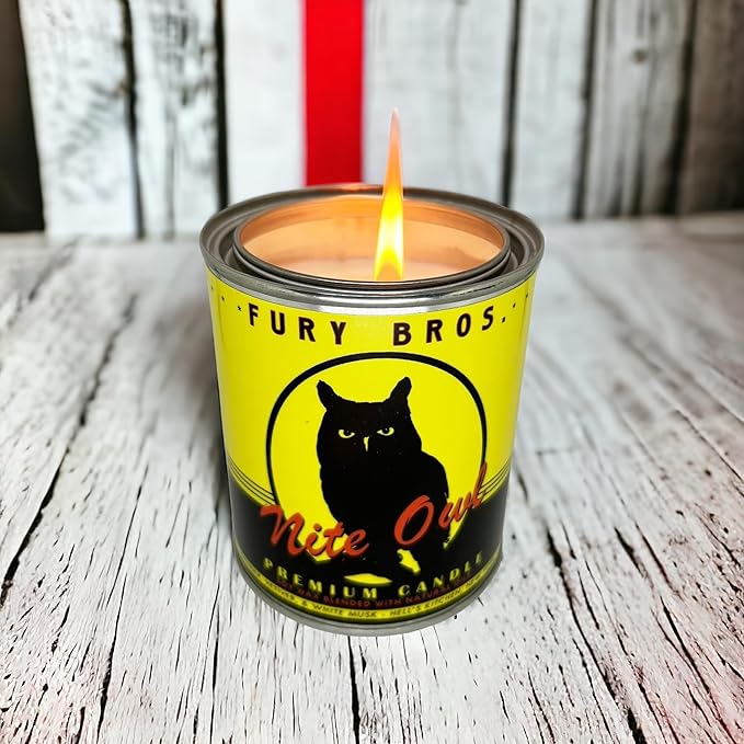 Fury Bros. Scented Candles for Men | Nite Owl | Lavender Vetiver White Musk | Natural Soy Wax | Hand-Poured in The USA | Long 70-80 Hour Burn (12.5 oz) | Vintage-Inspired Tin Design | Dad Home Gift