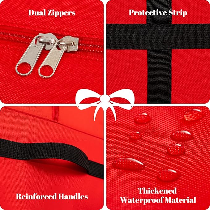 Christmas Tree Storage Bag, 12 Ft Christmas Tree Bag, Reusable Heavy Duty 600D Oxford Cloth, Built-in Double Mesh Bags, Double Zippers for Large Artificial Christmas Tree(65×23×27in, Red)