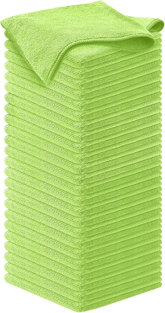 USANOOKS Microfiber Cleaning Cloth Light Green - 50 Pcs 12.5"x12.5" - High Performance - 1200 Washes, Ultra Absorbent Towels Weave Grime & Liquid for Streak-Free Mirror Shine - Car Washing Cloth
