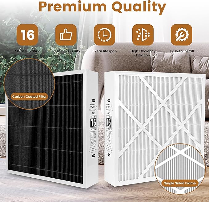 （2 Pack）7935 MERV 16 （20x20x5 Inche） Air Filter Bundle,Carbon Clean Healthy Climate,Replacement Filter Media for HCC14-23 Lennox & Honeywell FC100A1011/FC200E1011,7935 20x20x5 Inches merv 16 filter