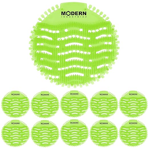 Modern Industrial Urinal Screen Deodorizer 10-Pack - Mint-Scented Urine Odor Eliminator for Fresh-Smelling Restrooms - Fits Most Commercial Urinals - Minimize Splash - Green