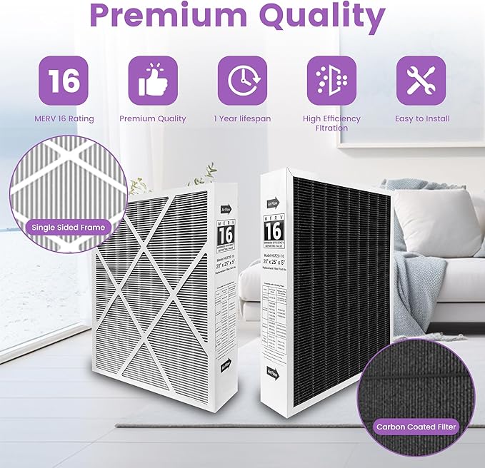 （2 Pack）6675 20x25x5 MERV 16 Air Filter Compatible with Lennox HCC20-28 and Lennox 6675 Healthy Climate Carbon Clean MERV 16 Furnace Filter for HVAC System, Part Number HCF20-16&HCF20-10