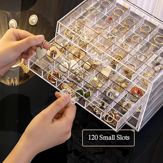 SPAKOWN Earring Organizer, Acrylic Jewelry Holder Organizer with 5 Drawers Stackable Earring Storage Case Jewelry Boxes for Women (Clear)