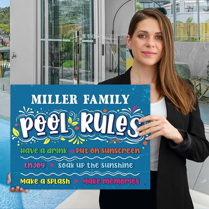 Custom Pool Sign, Pool Rules Make Memories for Pool Decor Sign, 18x24 Inches, Rust Free .063 Aluminum, Fade Resistant, Made in USA by Sigo Signs
