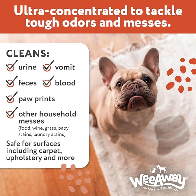 Wee Away X2 Ultra-Concentrated Stain & Strong Odor Eliminator, Enzyme Cleaner, Pet Odor Eliminator for Home - Dog Urine Destroyer - Carpet Cleaner Spray, Natural Scent, 16 fl oz