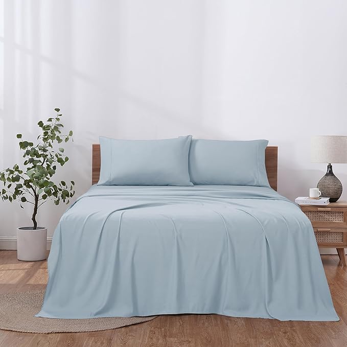 Modern Threads Soft Microfiber Solid Sheets - Luxurious Microfiber Bed Sheets - Includes Flat Sheet, Fitted Sheet with Deep Pockets, & Pillowcases Blue Mist California King