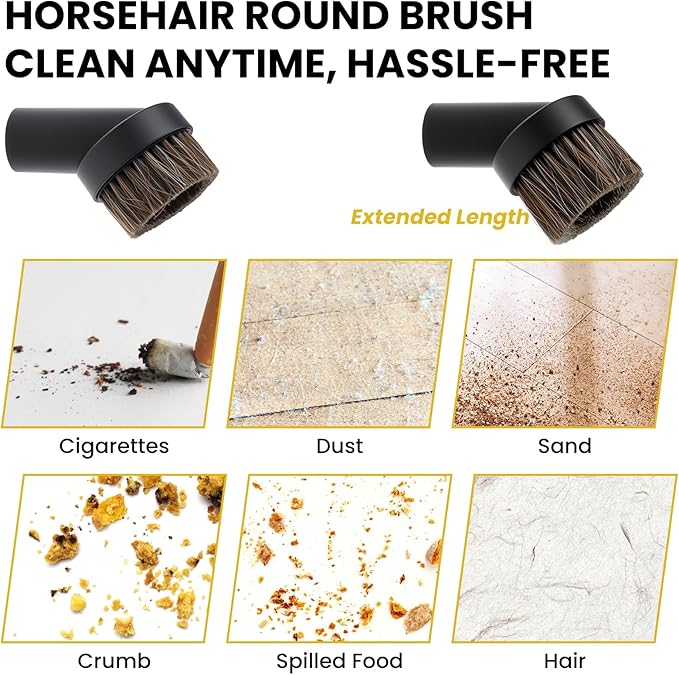UBANU 6Pcs Vacuum Attachments Set - 17.7" Extension Wands, Crevice Tool, 2 Horse Hair Dust Brushes & Universal Hose Adapter for Cleaning Furniture, Blinds, Car Interiors