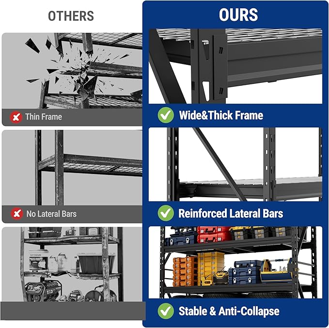 WORKPRO 77" Extra-Width Garage Shelving Units, 6400LBS Heavy Duty Utility Shelves, 4 Tier Industrial Adjustable Metal Storage Rack for Warehouse Shop Basement Organizers, 77”W x 24”D x 72”H