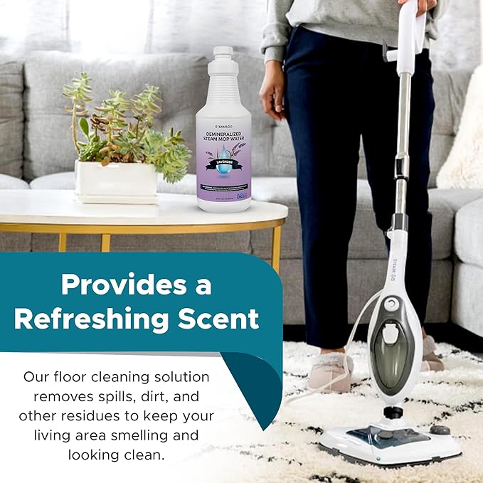 Steam & Go Demineralized Water for Steam Cleaner - PVC-Free Floor Cleaning Solution Compatible for All Steam Mops - Multi-Surface Cleaner for Home Surfaces - Lavender Scent, 32 oz (Pack of 12)