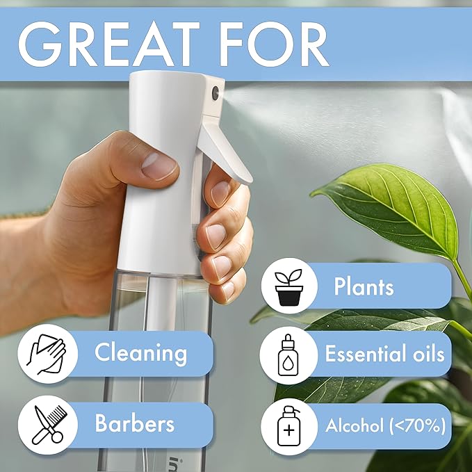 Cotouni Continuous Spray Bottle for Hair Care, Hydrating Skin Care | Plant Mister or Squirt Bottle for Ironing and Cleaning, 10.1 fl oz/300 mL Clear Glass, 9.8"(H) x 2.08"(W)