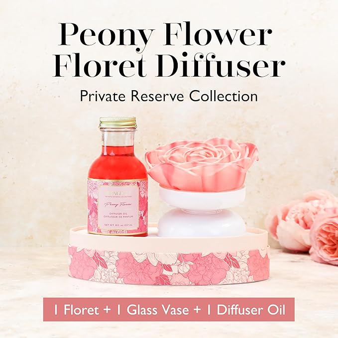 Spongellé Peony Flower Reed Diffuser – Luxury Scented Home Fragrance, Long-Lasting Aroma, Decorative Glass Vessel, Gift-Ready Box – Private Reserve Collection