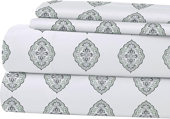 Modern Threads Printed 4-Piece Extra Soft Bedding Sheets & Pillowcase Set, Deep Pocket up to 16 inch Mattress Claire King