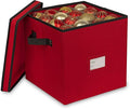 ProPik 64 Christmas Ornament Storage Box, 4 Tier Holds Up to 64 Ornaments Accessories Balls, Holiday Decorations Storage Container with Dividers, Durable 600D Oxford (Red)