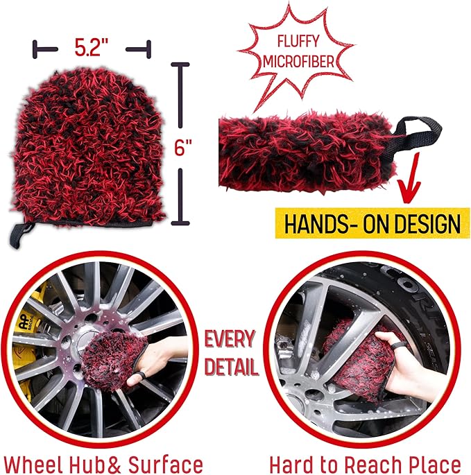 oesee Metal Free Microfiber Wheel Brush Kit- Microfiber Angled Wheel Brush, Long Handle Wheel Brush, Tire& Detailing Brush, Wheel Wash Mitt. Hands-On Wheel Detailing Kit for Daily Wheel Cleaning