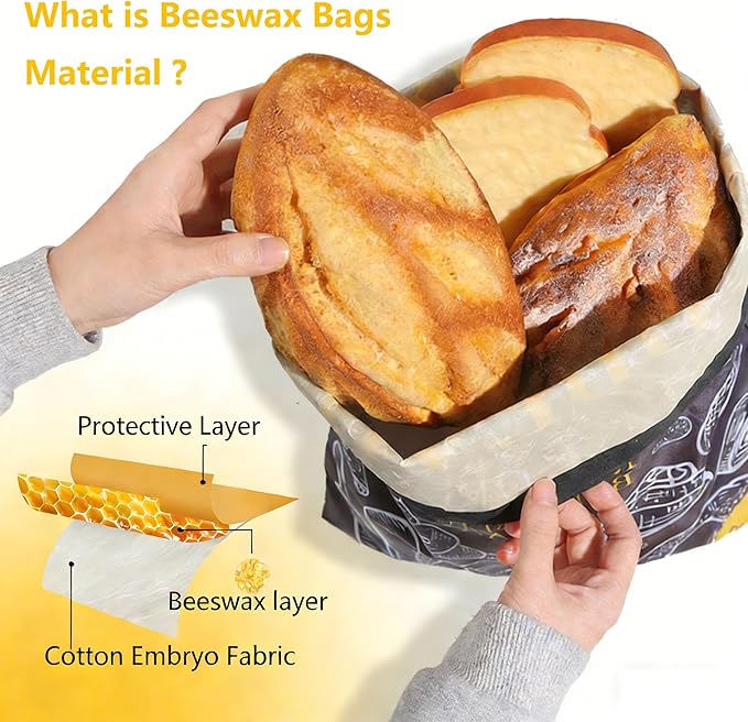 Bread Bags for Homemade Bread- 2 Packs (17 x 12 ") Beeswax Bread Bag Reusable Sourdough Bread Bags for Homemade Food Storage Bag to Keep Sourdough Fresh