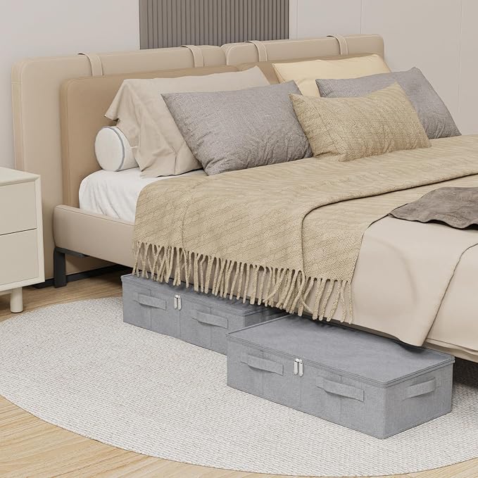 ENUMAIL Underbed Storage Box, Foldable Under Bed Bins Container, Fabric Closet Organizer with Lid, for Clothes, Sheets, Blankets, 23.6x11.8x5.9in, Grey, 3 Pack