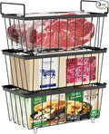 iSPECLE Chest Freezer Organizer Bins - Fits 7 Cu.Ft Deep Freezer, 3 Pack Stackable Wire Baskets(14.7" Length), Heavy Duty Coated Freezer Organizer, Rust Resistant for Frozen Food Sorting, Black