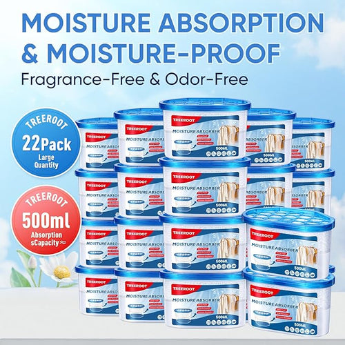 22Pack Moisture Absorbers, 10.6OZ Humidity Absorber Bucket, Moisture Absorbers for Closet, Dehumidifier Bucket for Wardrobes、 Kitchens and Bathrooms, Fragrance Free Humidity Absorber