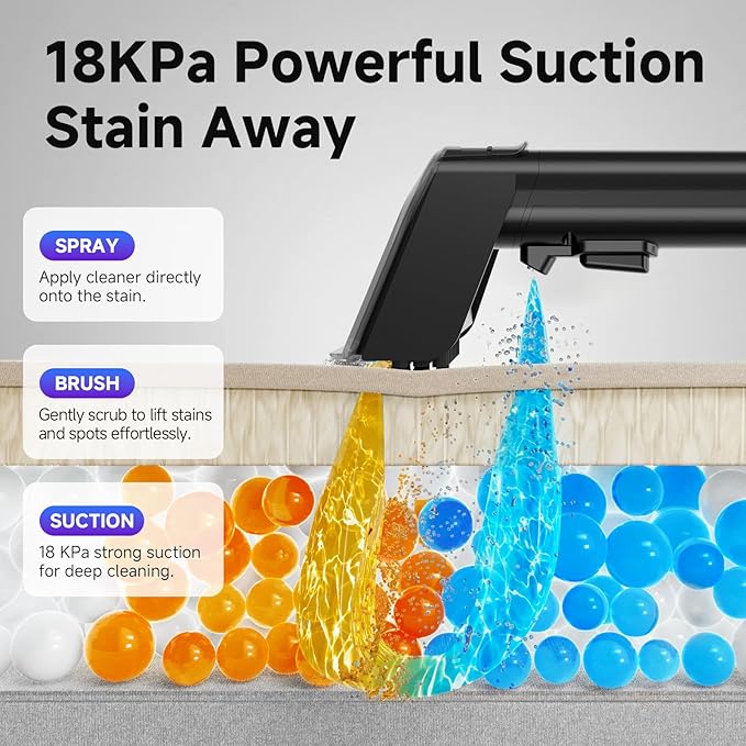 Vaconly Portable Spot Cleaner Machine for Carpet and Upholstery - 18Kpa Carpet Cleaner with Dual BrushHeads, Easy Move, Cleaning Machine for Furniture, Couch, Stairs, Car and Pet Stain, Blue