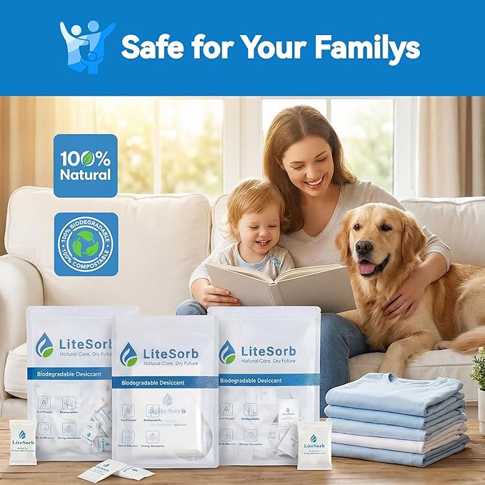 Natural Moisture Absorbers, Premium Moisture Absorption Desiccants Safe for Food, Luxury, Collectibles, Handbags, Shoes, Camera, Guitar Eco-Friendly & Biodegradable(30g x 4pcs)