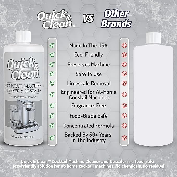 Quick & Clean Cocktail Machine Cleaner & Descaler - Made in the USA - Cleaner & Descaler for At-Home Cocktail Machines - Removes Mineral & Limescale Buildup