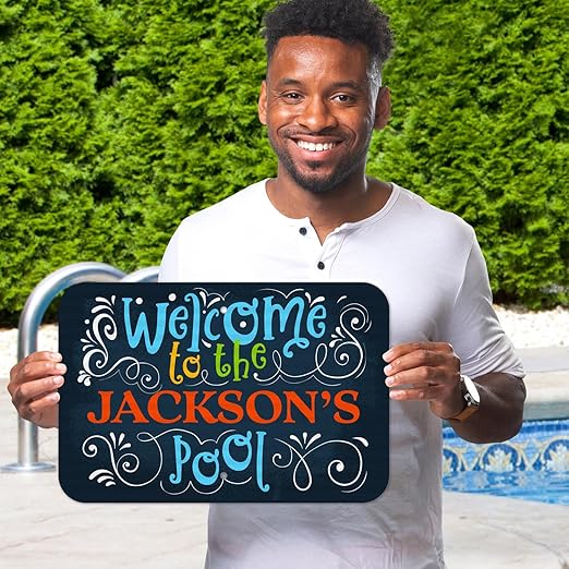 Custom Pool Sign, Welcome to The Pool Fun Colors for Pool Décor Sign, 12x18 Inches, Rust Free .063 Aluminum, Fade Resistant, Made in USA by Sigo Signs