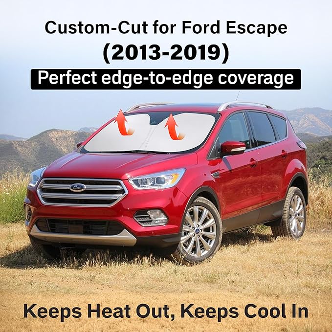 EcoNour Windshield Sun Shade Compatible for Ford Escape 2013–2017 2018 2019 | SUV Front Window Sunshade | Foldable 4-Layer Sun Visor Protector | Blocks UV Rays & Keeps Interior Cooler