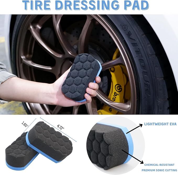 oesee 6PCS Car Wheel Cleaning Detailing Pro Kit, Tire Brush, 2 PCS Soft Woolies Rims Brush, Detailing Brush, and Tire Dressing Pads, Scratch-Free & Multipurpose Tire Brush
