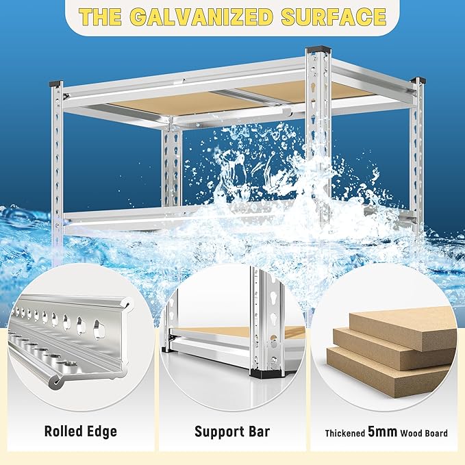 REIBII 2000LBS Storage Shelves 5 Tier Garage Shelving Heavy Duty Metal Shelving Adjustable Garage Shelves for Pantry Closet Kitchen Basement 28" W x 13.8" D x 59.8" H, Silver