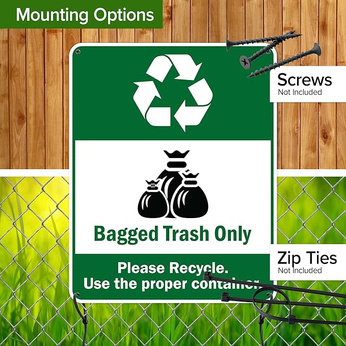 Bagged Trash Only Please Recycle Use The Proper Container Sign, 24x30 Inches, 55 mil thick HDPS (high density polystyrene), Made in USA by My Sign Center