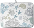 Wnoesat Coastal Dish Drying Mats for Kitchen Counter 18 x 24 Inch Summer Beach Drying Mat Coral Starfish Nautical Dish Rack Mat Ocean Themed Microfiber Absorbent Dish Drying Pad with Hanging Loop
