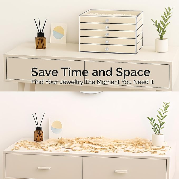 Earring Holder Organizer, Acrylic Jewelry Box with 6 Drawers, Earring Storage Box for Earrings, Rings, Necklaces, Bracelets, Jewelry Organizer and Storage for Women, Velvet Trays, Christmas Gift