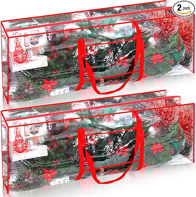 Sadnyy 2pcs Large Christmas Tree Storage Bag 9ft Plastic Waterproof Durable Heavy Duty Xmas Holiday Tree Containers Bag with Handles for Storing Santa Garland Holiday Ornament