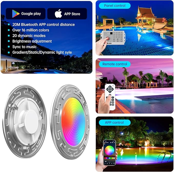 20W 6Inch LED Spa/Pool Lights for Inground Pool with 3 Way to Control (App/Remote/Manual Controller), Multicolor Changing Underwater Swimming Pool Light for Wet Niches - 120FT