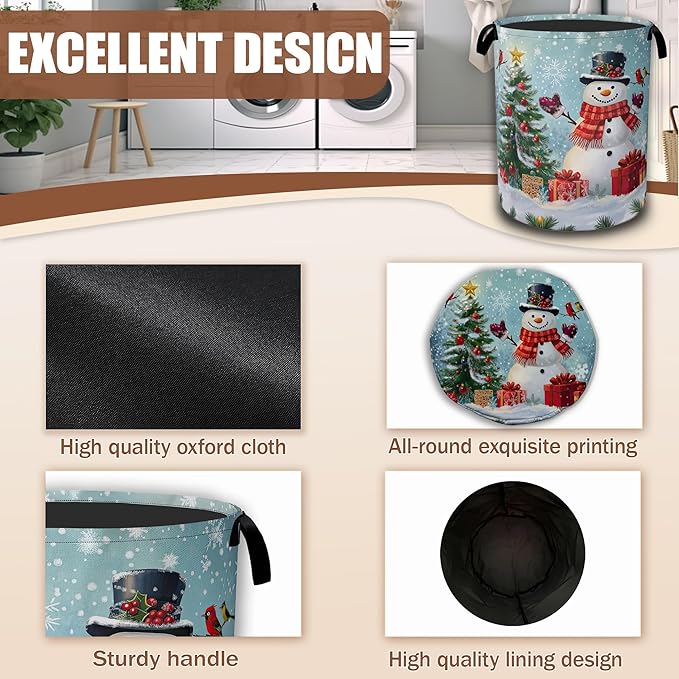 Christmas Laundry Baskets,Cute Snowman Laundry Hamper,Storage Basket with Handles for Bathroom Bedroom College Dormitory Living Room Nursery Organizer 16"x20.8"
