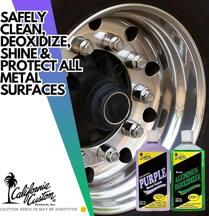 CALIFORNIA CUSTOM – Purple Metal Polish & Aluminum Deoxidizer Kit, No Silicone, Body Shop Safe, Great for Aluminum, Brass, Copper, Chrome, Silver, Stainless and Gold