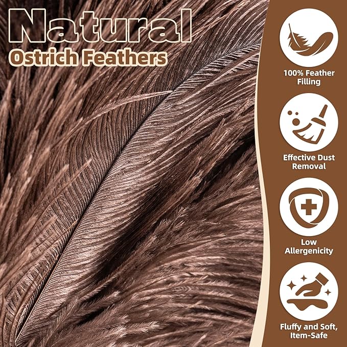 Nicemiya 2 Pack Ostrich Feather Dusters with Wooden Handle, 13.5 inch Natural Fluffy Feather Dusters for Dusting Home, Car, Delicate Surfaces, Reusable Soft Cleaning Tools for Ledges, Blinds