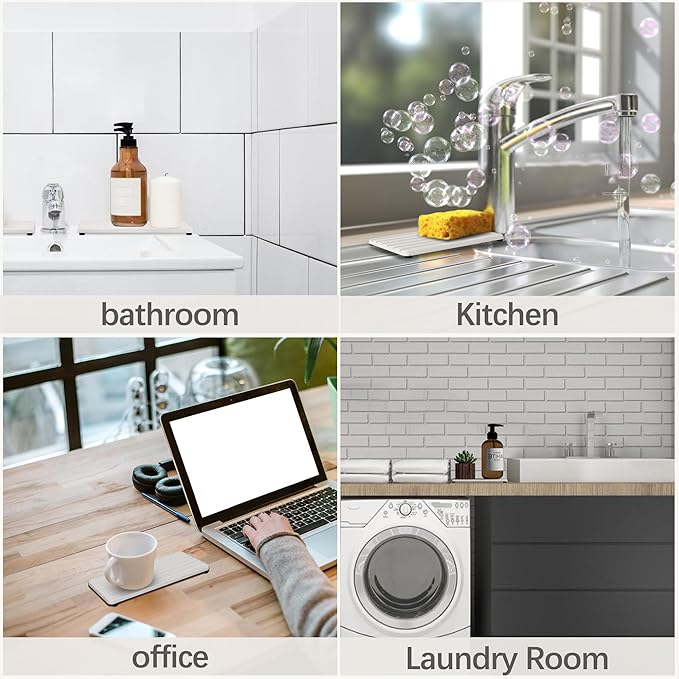 NiuYichee 2 PCS Water Absorbent Diatomite Coasters (9.5" x 4"), Grooved Design, Water Absorbing Stone Used for Hand Soaps & Plants & toiletries in The Modern Home