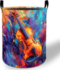 Violin Art Laundry Basket Hamper 19.7"x15.8", Colorful Music Foldable Waterproof Oxford Clothes Storage Bucket for Room Bathroom Bedroom Nursery Decor, Toy Organizer Bins Gifts for Kids Boys Girls