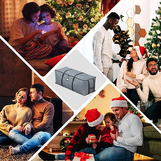 Christmas Tree Storage Bag, Fits Up to 9 Ft Artificial Christmas Tree with Buckle Straps & Dual Zippers & Handles, 600D PVC Durable Waterproof Material Protects from Dust (Grey)