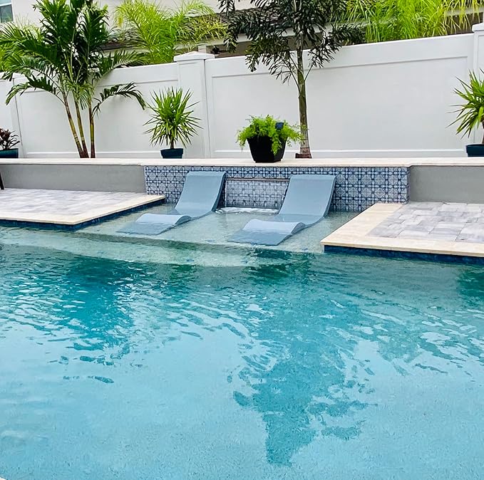 Aqua Outdoors - in-Pool Chaise Lounger - Pool & Sun Shelf Lounge Chair - Designed for Water Depths Up to 9” - Compatible with All Types - Poolside & Sun Deck Tanning - Set of 2 - Gray Granite