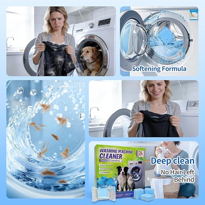 Luvoar Ultra-Powerful Washing Machine Cleaner Tablets-24 Packs, Deep Cleaning Tablets for Front Loader,Top Load & HE Washers,Formulated for Pet Owners,1 Year Supply