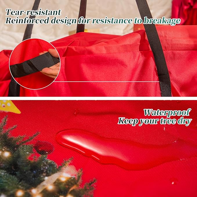 Christmas Tree Storage Bag 9 Ft Tall Tree Container,Waterproof, Equipped With Durable Handles & Zipper,Heavy Duty Oxford,Xmas Tree Storage Bag With Wide Opening Fits For Big Xmas Tree (Red)