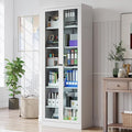 Kitchen Pantry Cabinet, 72" H Storage Cabinet with Glass Doors and Adjustable Shelves, Metal Bathroom Cabinets, Freestanding Cupboard for Kitchen, Living Room, Assembly Required, White