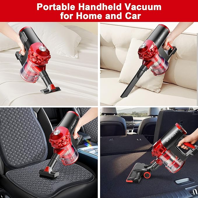 elezon A200 Cordless Vacuum Cleaner with 18000Pa Powerful Suction, 38 Min Runtime, 2200mAh Battery, HEPA Filter, Portable Stick Vacuum for Hardwood Floor, Lightweight Handheld for Home, Pet Hair, Car