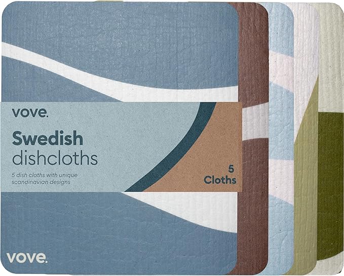Vove Swedish Dishcloths 5-Pack, Modern Abstract - FSC Certified Cellulose & Cotton, Oeko-TEX Standard 100, Reusable Washable Kitchen Cleaning Cloths, Eco Friendly Floral Design