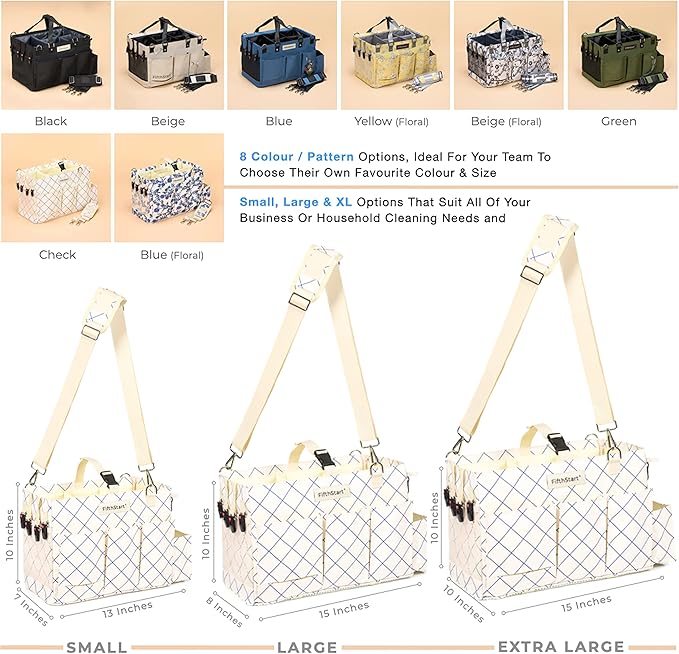 FifthStart Cleaning Caddy for Cleaning Supplies - Large Cleaning Bag Organizer Tote with Shoulder Strap, Mesh Base & Adjustable Dividers - Heavy Duty Cleaning Bags for Housekeepers (Blue Check, Large)