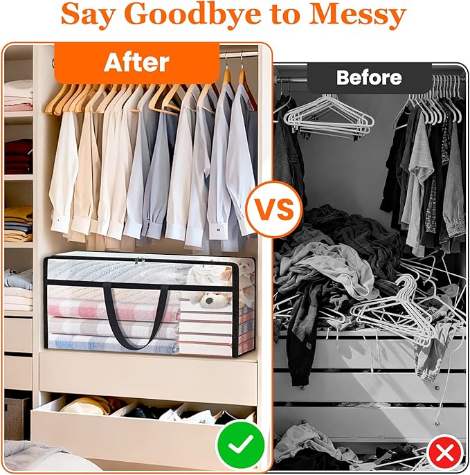 6 Pack Long Clear Storage Bags for Comforter, Clothes & Bedding, Plastic Blanket Storage with Zipper and Handle, Moving Bags, Closet Organizer and Under-Bed Storage (90L, 39.4"*7.1"*19.7")