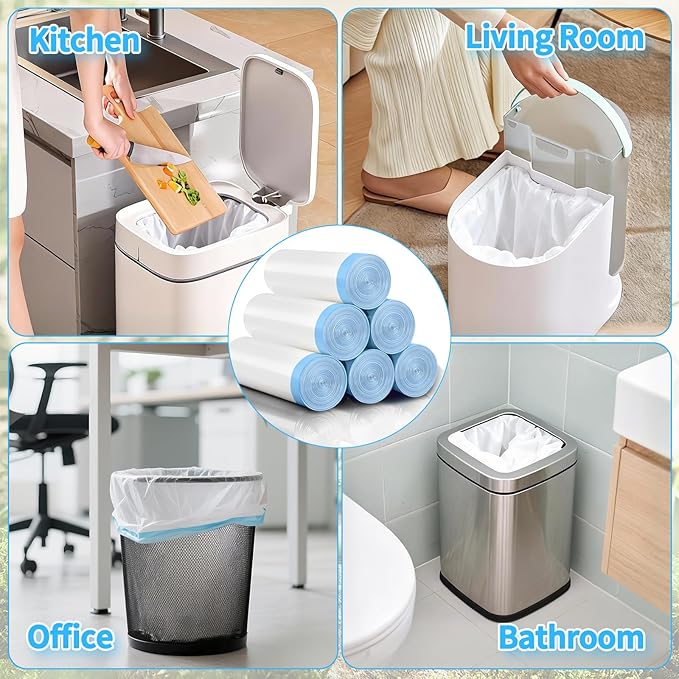 200 Count Small Trash Bags for 5-Gallon Trash Cans,Thick Pre-separated Garbage Bags,Mini Wastebasket can Liners for Bathroom Bedroom Office(White)